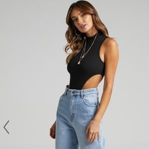 Black High Neck Side Cut Out Bodysuit